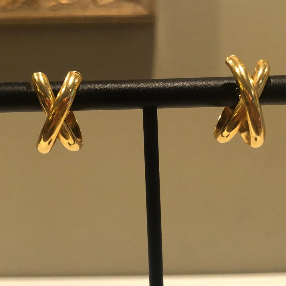 14K Gold Double Cross Earrings